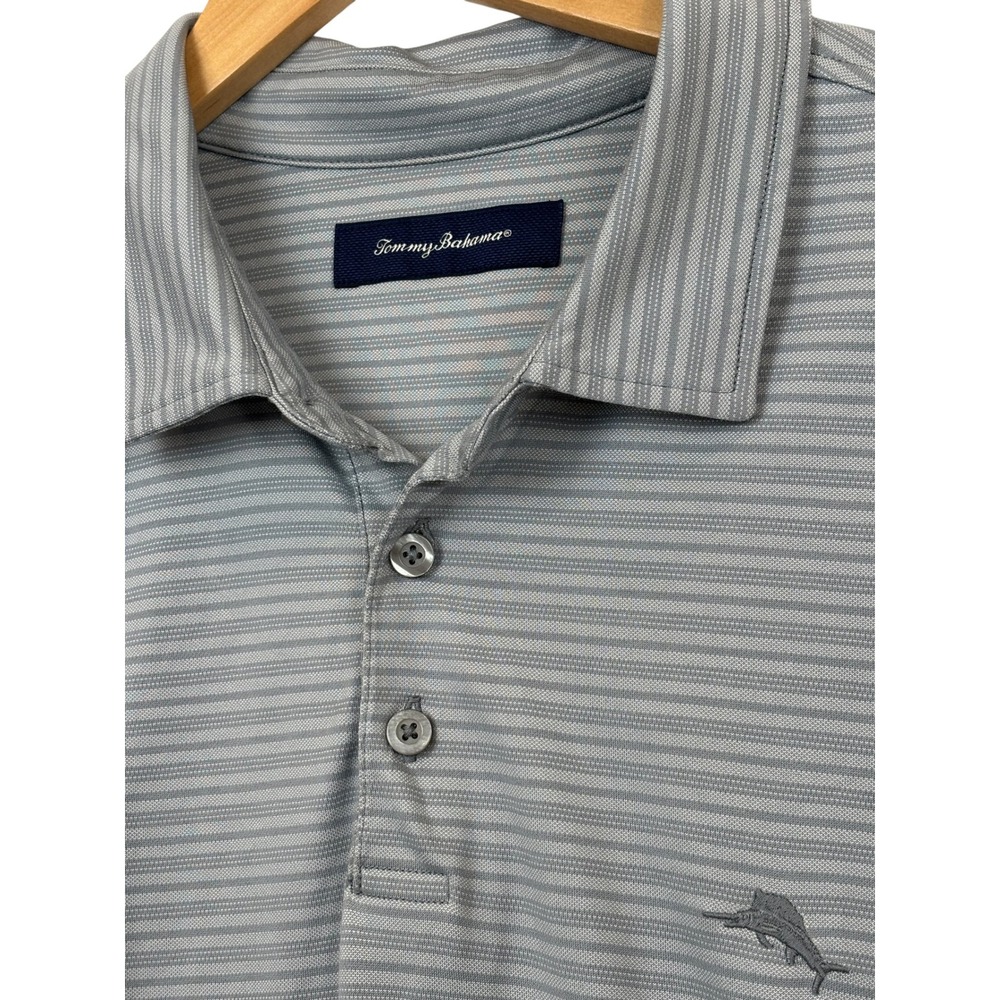 Tommy Bahama Mens XXL Grey Striped Pima Cotton Blend Short Sleeve Polo Shirt
